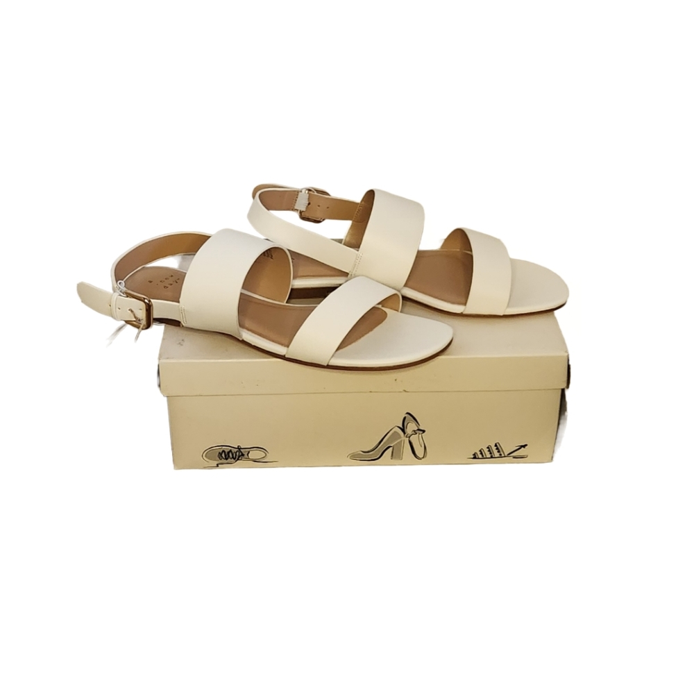 A New Day Sabrina 2-Band Buckle Slide White Sandals Size 10